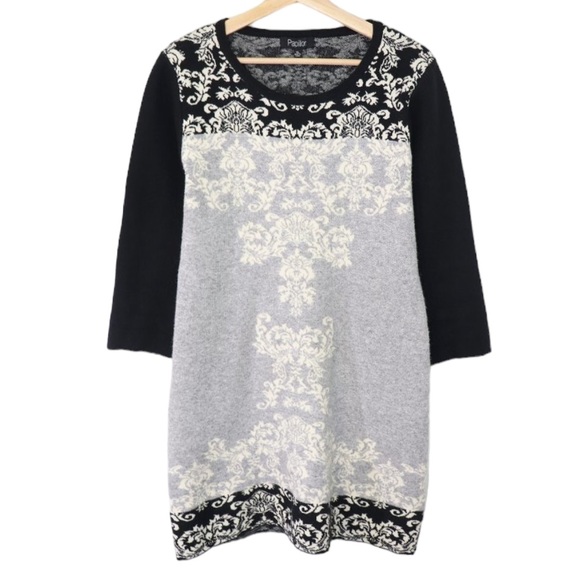 PAPILLON | Sweater Mini Dress 3/4 Sleeves Gray Black XL Style #SD5421 NEW - Picture 9 of 9